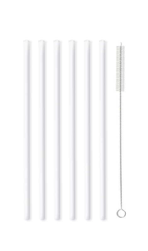 Vialli Design - Słomki szklane białe 20cm zestaw 6 sztuk ze szczoteczką