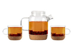 Vialli Design - Zestaw dzbanek 800 ml i 2 filiżanki 250 ml z korkowymi podstawkami Vilagio