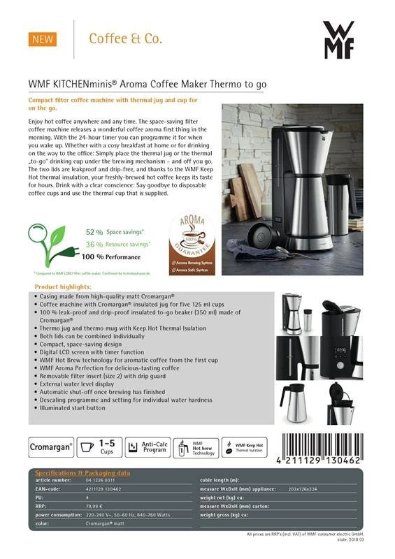 WMF - Ekspres do kawy+kubek termiczny,srebrny