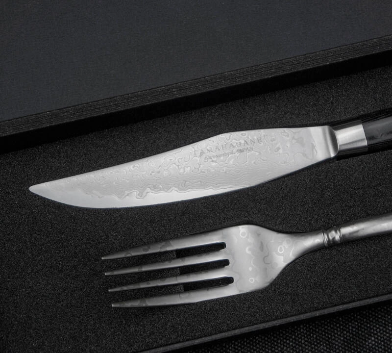 Tamahagane - Micarta Zestaw Nóż + widelec do steków