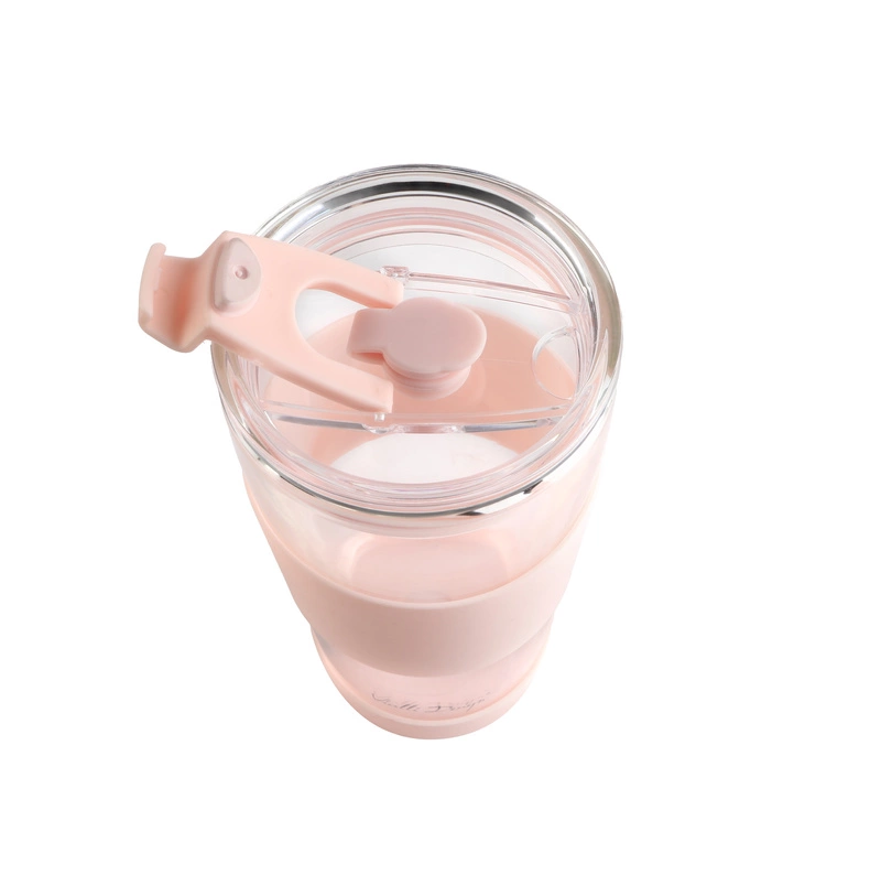 Vialli Design - Kubek termiczny szklany ze słomką 600 ml różowy Fuori