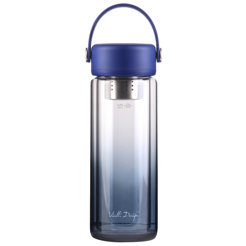Vialli Design - Butelka z podwójną ścianką i zaparzaczem Fuori 350 ml granatowa