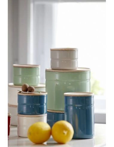 Riess - Pojemnik kuchenny z drewnianą pokrywą 0,5l Silent Blue