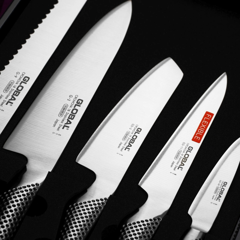 Global - Komplet 5 noży w czarnym bloku GKB-52CB