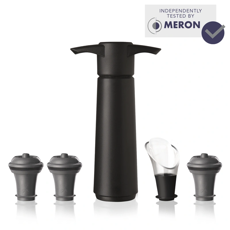 VacuVin - Zestaw do próżniowego zamykania wina Wine Saver Czarny (1 pompka + 3 korki + 1 nalewak)
