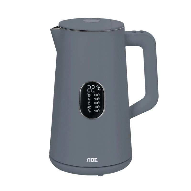 ADE - czajnik elektryczny z regulacją temperatury, podwójne ścianki, 1,5 l, 20 x 15 x 27 cm, szary