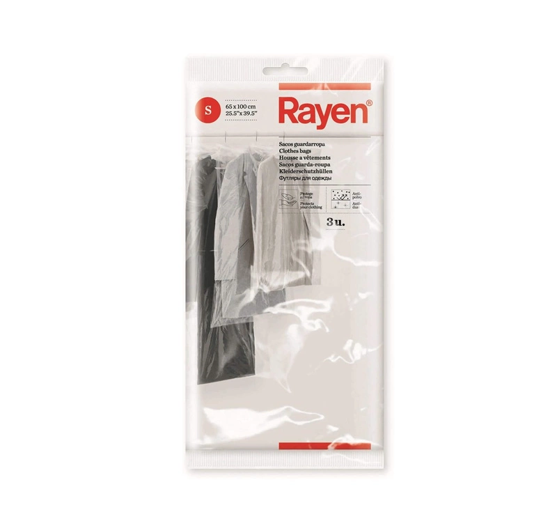 RAYEN - Zestaw 3 przezroczystych pokrowców na odzież S