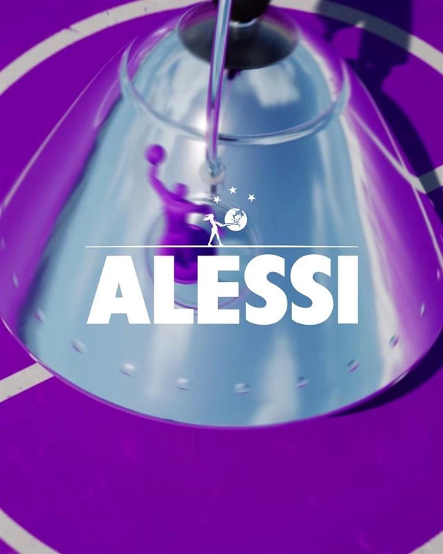 Alessi - czajnik z gwizdkiem, koszykarz, fioletowa rączka 9093