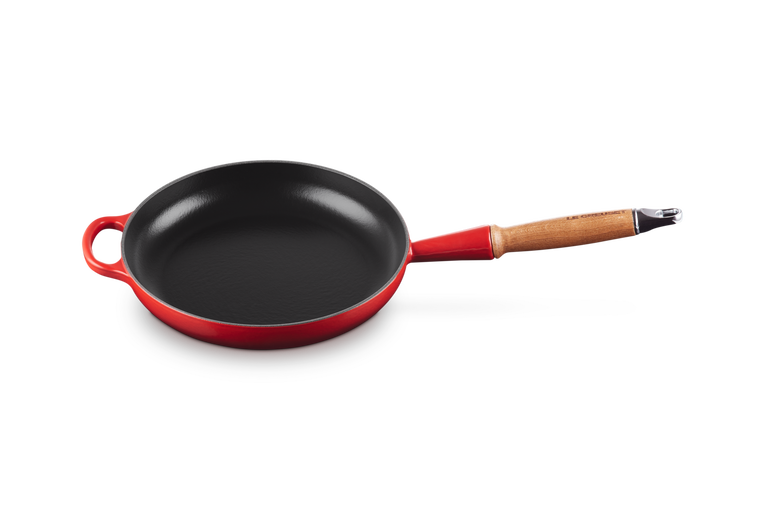 Le Creuset - patelnia żeliwna z drewnianym uchwytem 24 cm wiśniowa