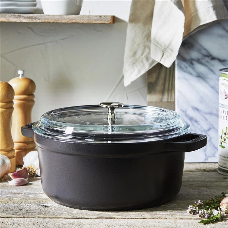 Staub - garnek żeliwny okrągły ze szklaną pokrywką 3.8 ltr czarny La Cocotte