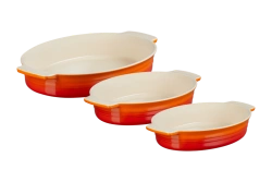Le Creuset  -  kamionkowy zestaw 3 form owalnych płomienny