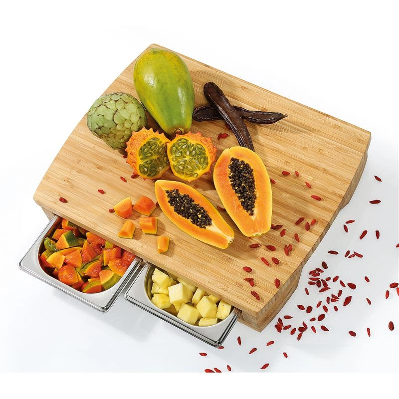 Zassenhaus - deska do krojenia z 2 tackami, bambus/stal nierdzewna, 46 x 35 x 8 cm Two