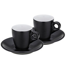 Kela - filiżanki do espresso ze spodkami, 2 szt., ceramika, 0,05 l, śred. 12 x 6,5 cm, czarne Mattia