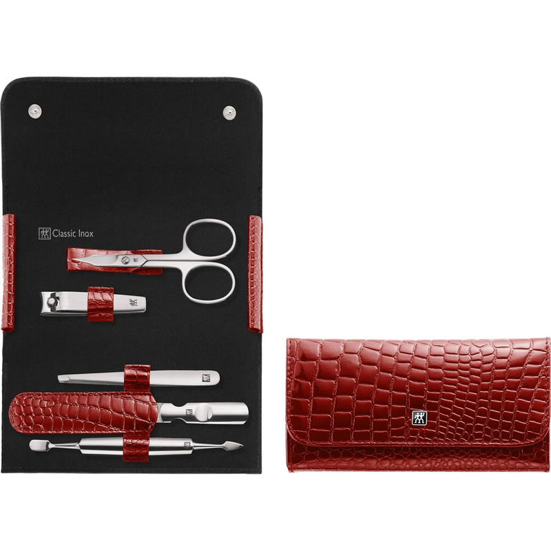 Zwilling - Zestaw podróżny Classic Inox – czerwone, skórzane etui, 5 elementów - Czerwony