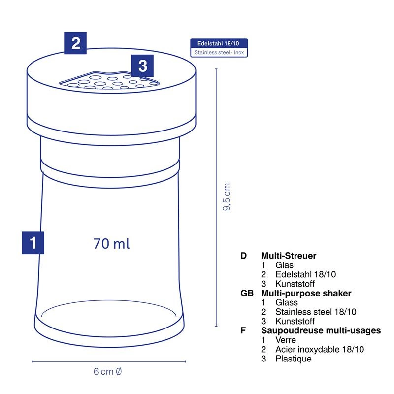 Kela - Przyprawnik szklany stal Miko