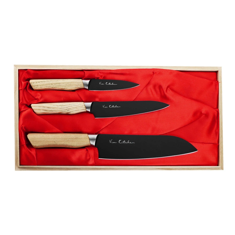 Satake - Black Ash Zestaw 3 noży w drewnianym pudełku