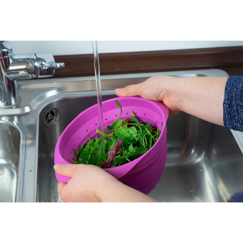 Lurch - cedzak składany, silikon, 19 x 22 x 3,5 cm, 2,0 l, różowy