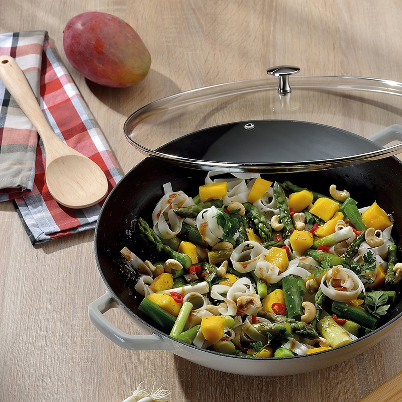 Kela - Wok żeliwny 36cm+pokrywa 4l jasnoszary Calido