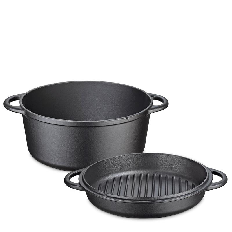Kuchenprofi - garnek z pokrywą/patelnią grillową, żeliwo, 5,0 l, śred. 26 cm BBQ