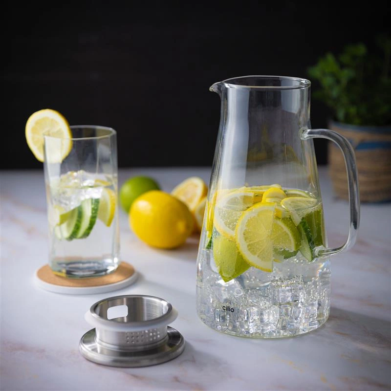 Cilio - dzbanek, szkło borokrzemowe/stal nierdzewna, 1,6 l, śred. 12,5 x 22,5 cm Emilia