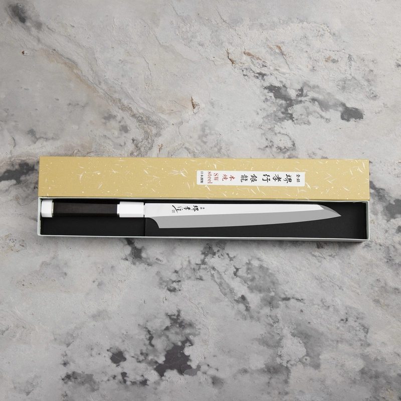 Sakai Takayuki - Ginryu Honyaki SW Nóż Kengata Yanagiba 27 cm