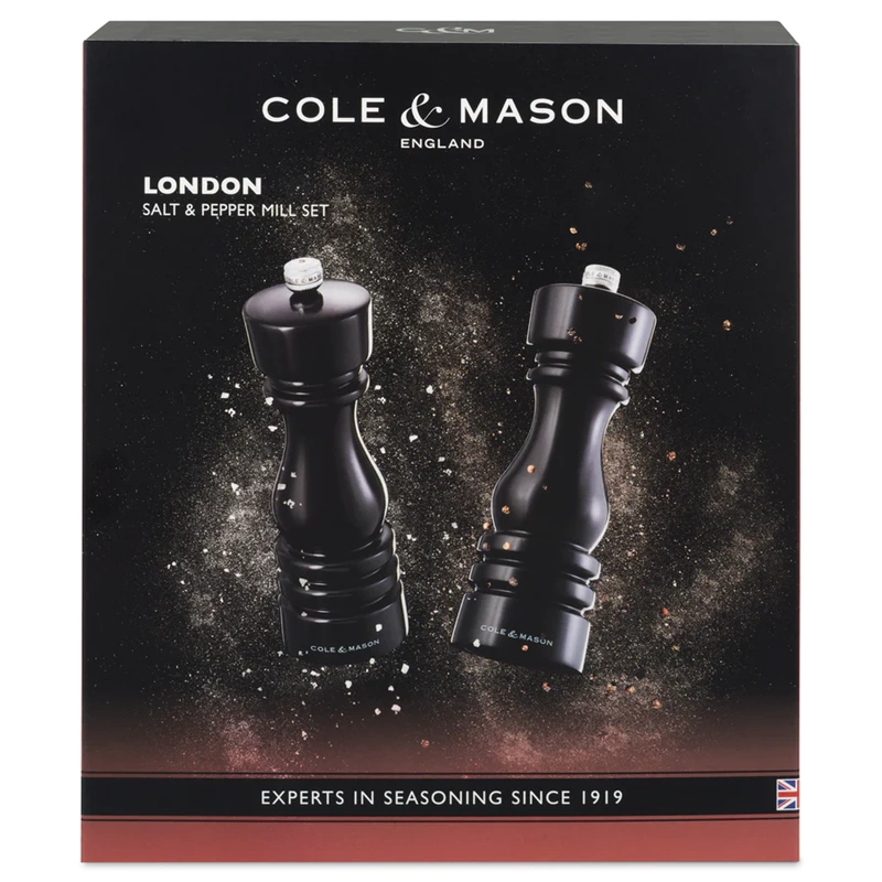Cole & Mason - Zestaw młynków do soli i pieprzu London czarny połysk 18 cm