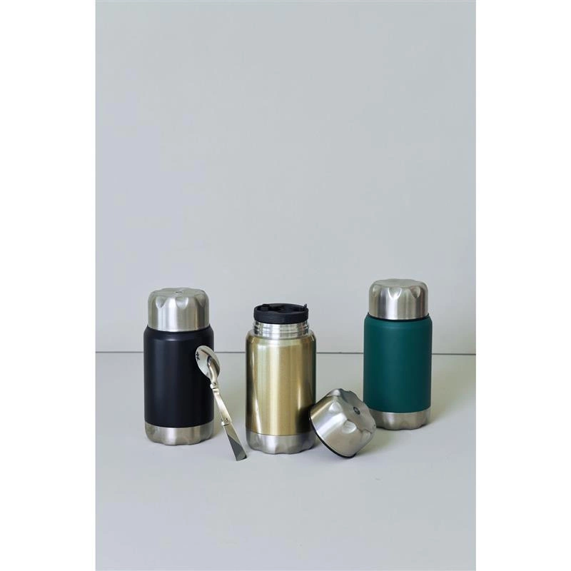 Sagaform - termos obiadowy ze składaną łyżką Mark, stal nierdzewna/miedź, 0,6 l, śred. 9 x 20 cm, złoty To Go