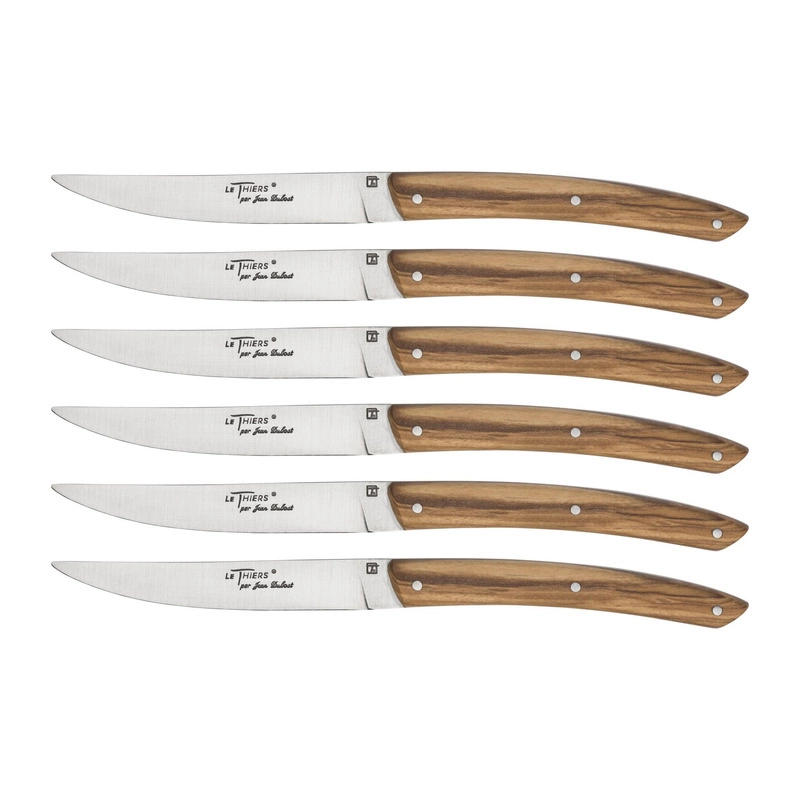 Jean Dubost - 6 noży Thiers - drewno oliwne - pudełko
