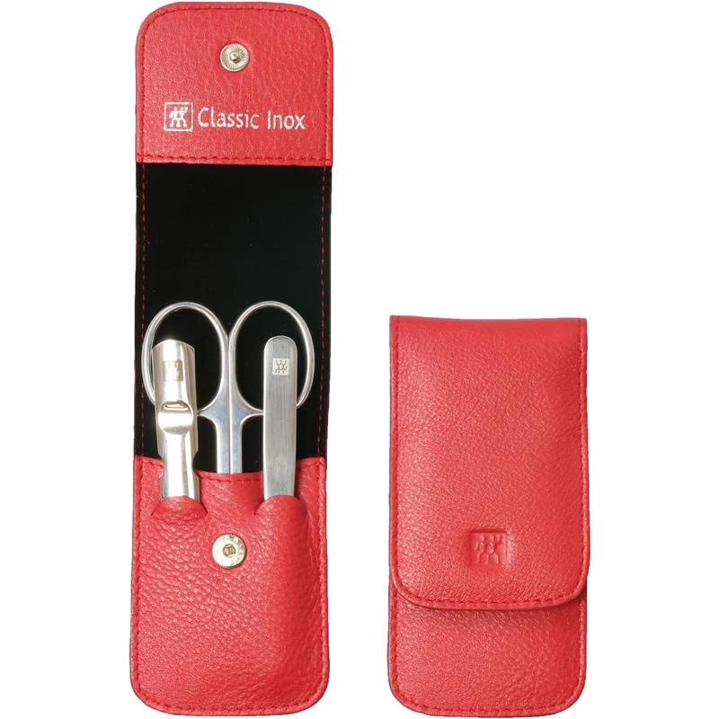 Zwilling - zestaw do manicure - czerwone skórzane etui, 3 elementy Classic Inox