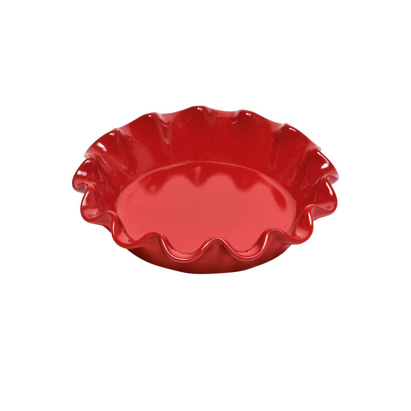 Emile Henry - Naczynie do pieczenie z falbaną - 27cm - czerwony