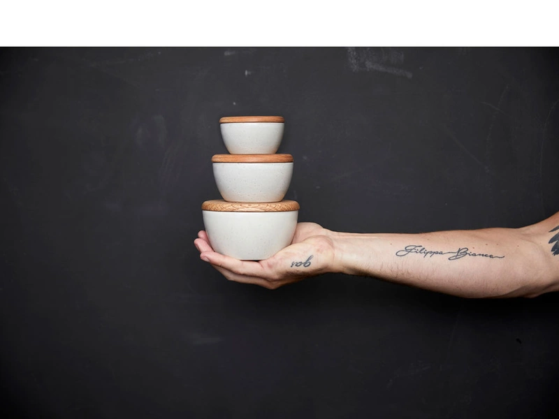 Bitz - Zestaw misek kamionkowych z pokrywką 3szt. drewniany