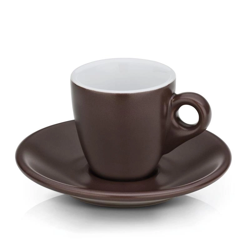 Kela - filiżanki do espresso ze spodkami, 2 szt., ceramika, 0,05 l, śred. 12 x 6,5 cm, brązowe Mattia