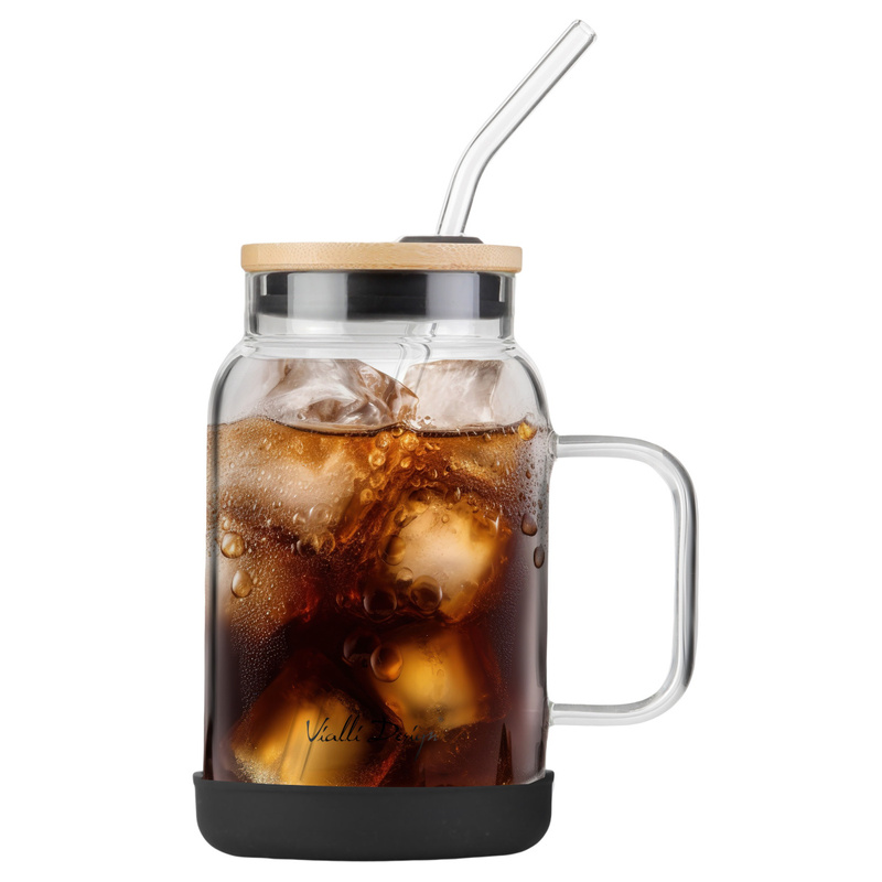 Vialli Design - Słoik ze słomką 600 ml czarny Fuori