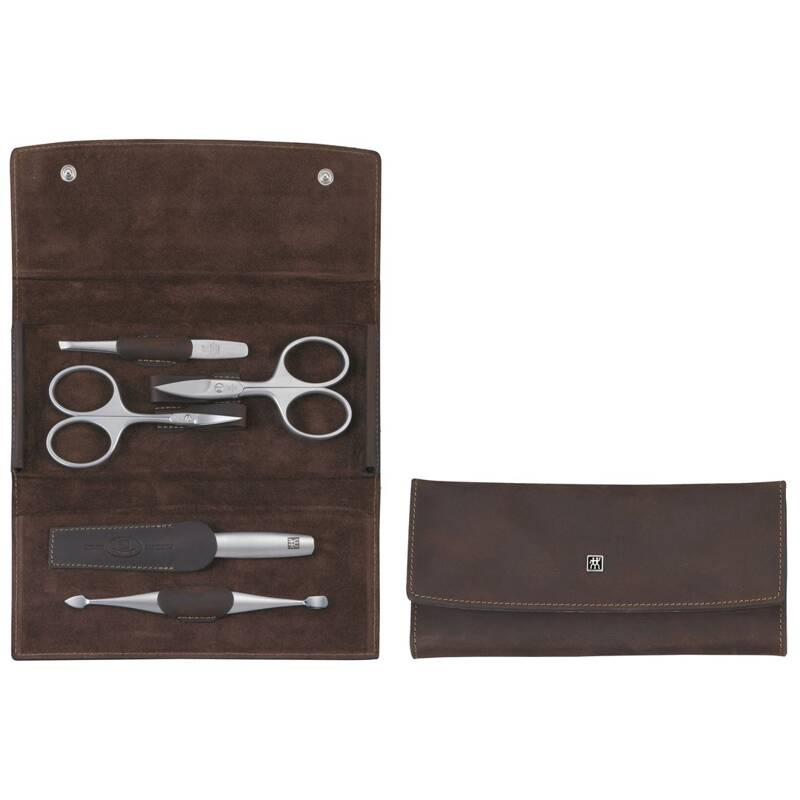 Zwilling - zestaw podróżny - brązowe skórzane etui, 5 elementów Twinox