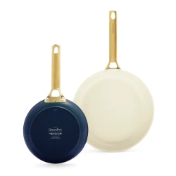 GreenPan - Patelnie ceramiczne PADOVA kremowo-granatowa 20 + 26 cm
