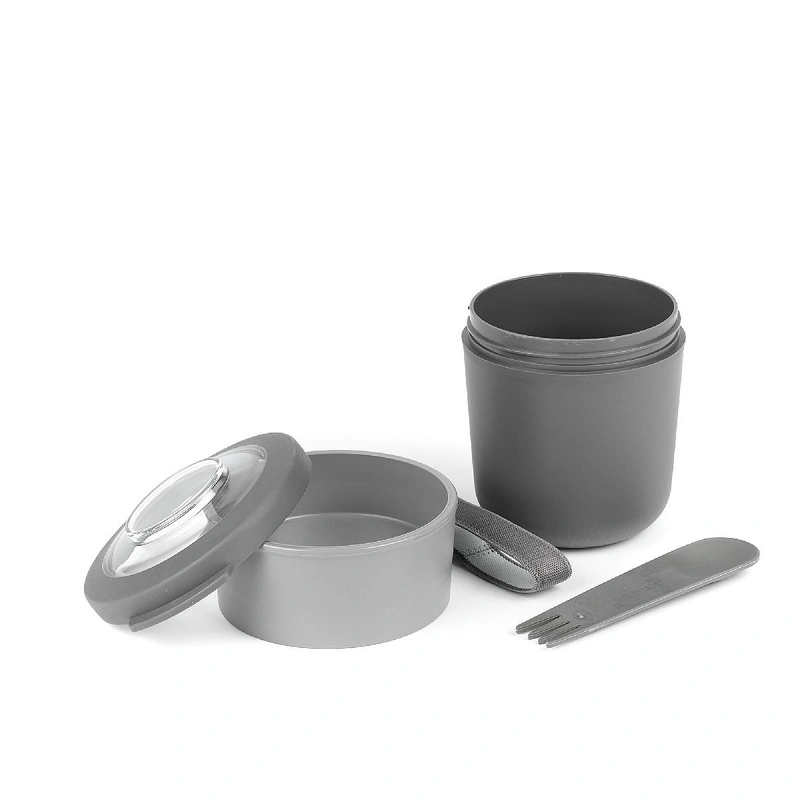 Amuse - pojemnik na jogurt 2 w 1 ze sztućcem i gumką szary