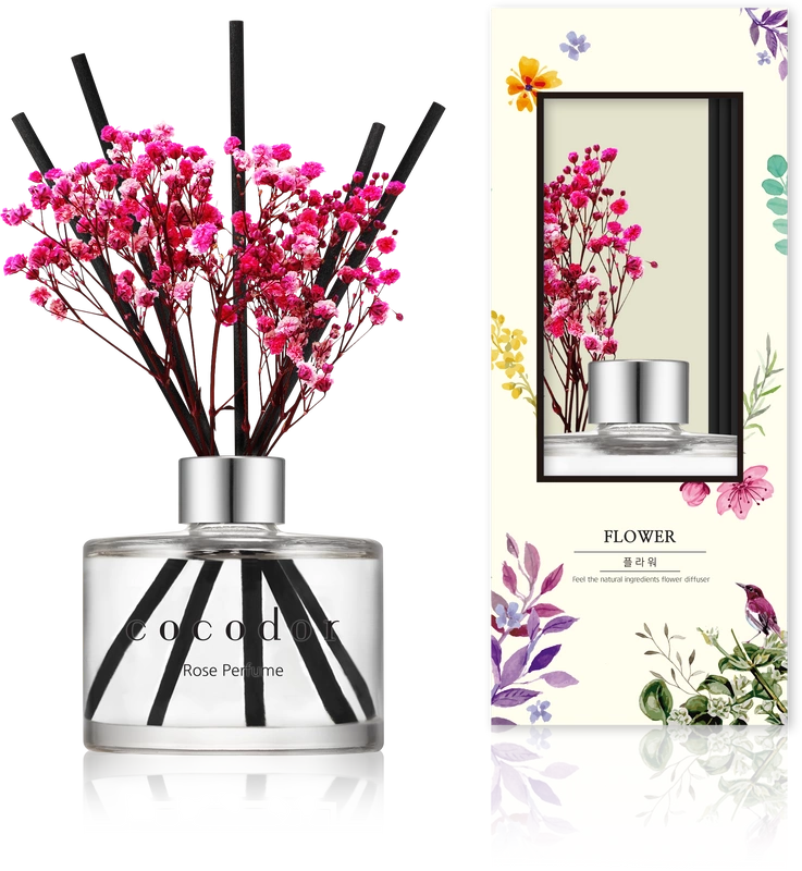 Cocodor - Dyfuzor zapachowy z patyczkami i prawdziwymi kwiatami 120 ml Rose Perfume