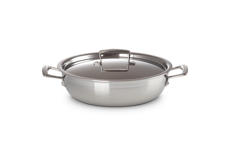 Le Creuset - 3-ply patelnia głęboka stalowa z pokrywą 30 cm