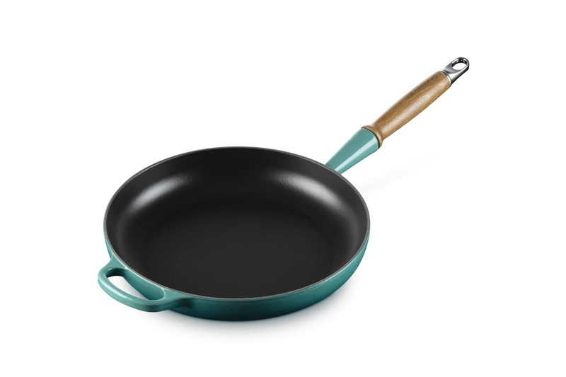 Le Creuset - patelnia żeliwna z drewnianym uchwytem 28 cm Bleu Riviera