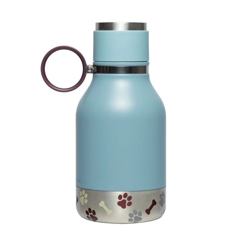Asobu - Butelka STAINLESS z miską dla psa niebieska, 975ml