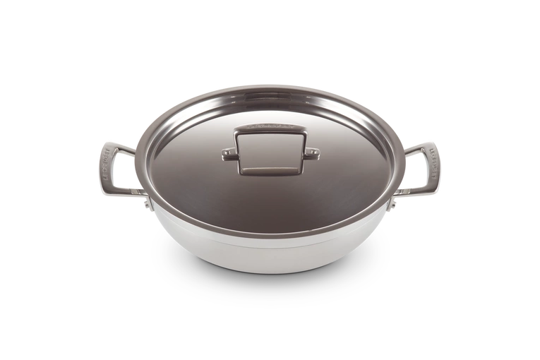 Le Creuset -  3-ply patelnia głęboka stalowa z pokrywą 30 cm