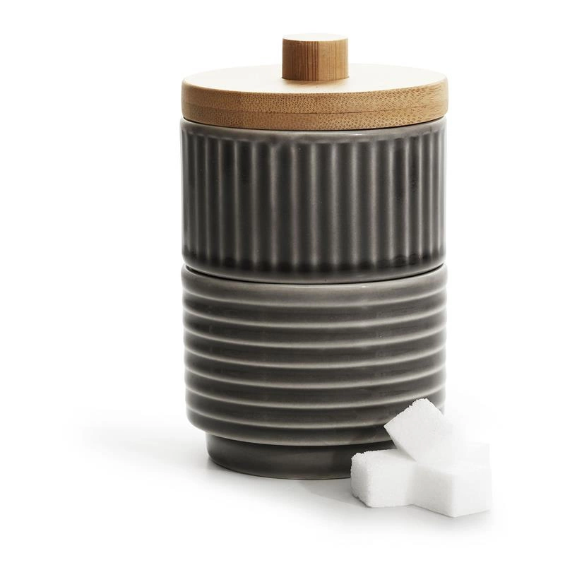 Sagaform - 2 mieseczki do serwowania/cukiernica z pokrywką, szare, ceramika/bambus, śred. 8 x 13 cm Coffee & More