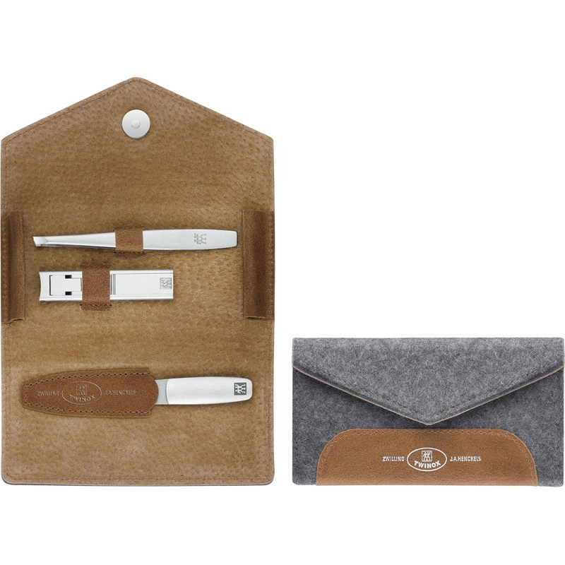Zwilling - zestaw podróżny - szare filcowe etui, 3 elementy Twinox