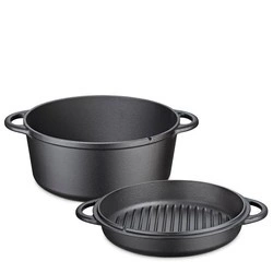 Kuchenprofi - garnek z pokrywą/patelnią grillową, żeliwo, 5,0 l, śred. 26 cm BBQ