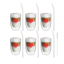 Vialli Design - Zestaw 6 szklanek Vita Heart 300ml i 6 słomek szklanych 23cm transparent