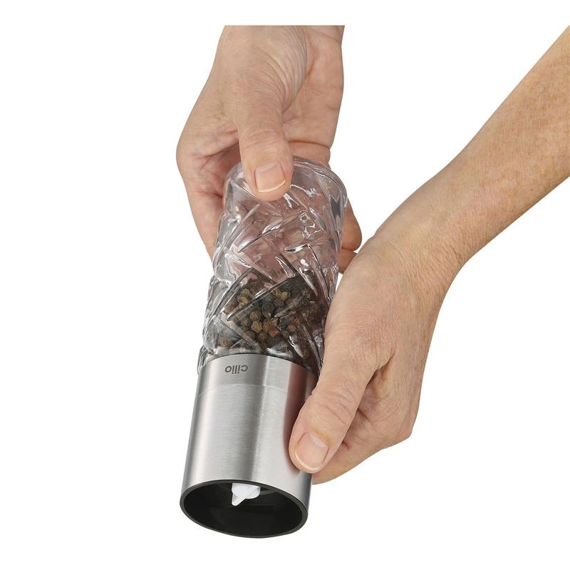 Cilio - młynek do soli lub pieprzu, szkło/stal nierdzewna, śred. 5,5 x 16 cm, kolor stalowy Cristallo