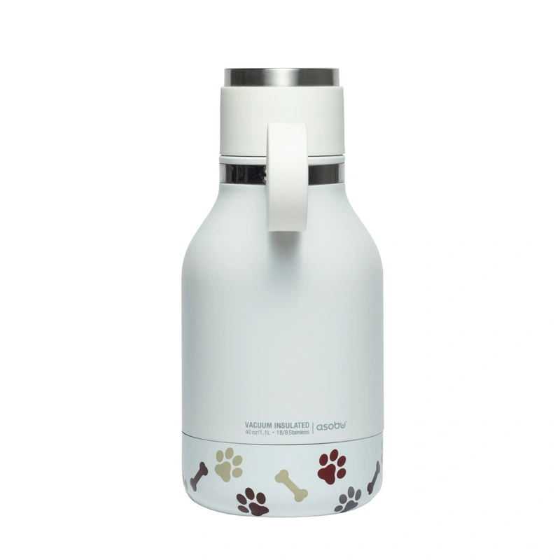 Asobu - Butelka STAINLESS z miską dla psa biała, 975ml