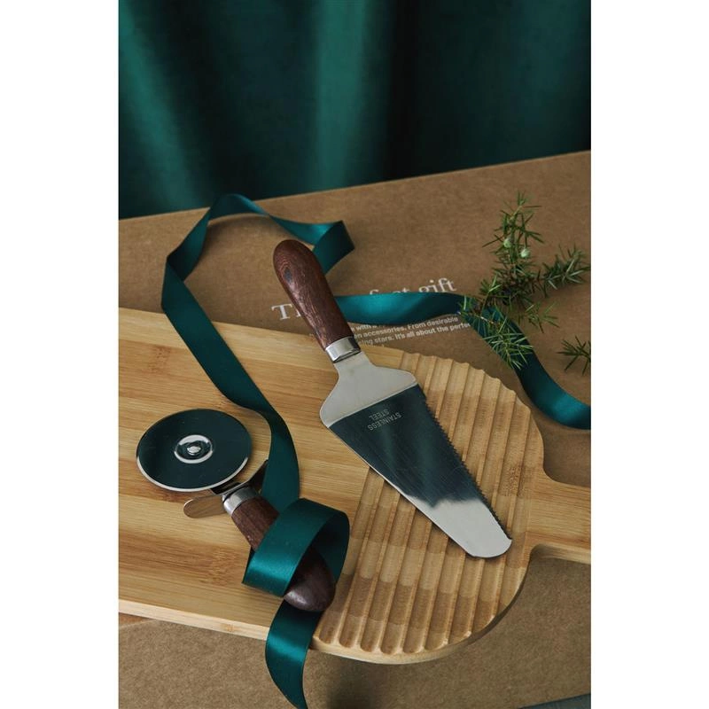 Sagaform - nóż do pizzy i łopatka do ciasta, drewno wenge/stal nierdzewna Astrid