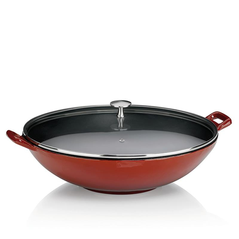 Kela - Wok żeliwny +pokrywa 4 l czerwony Calido