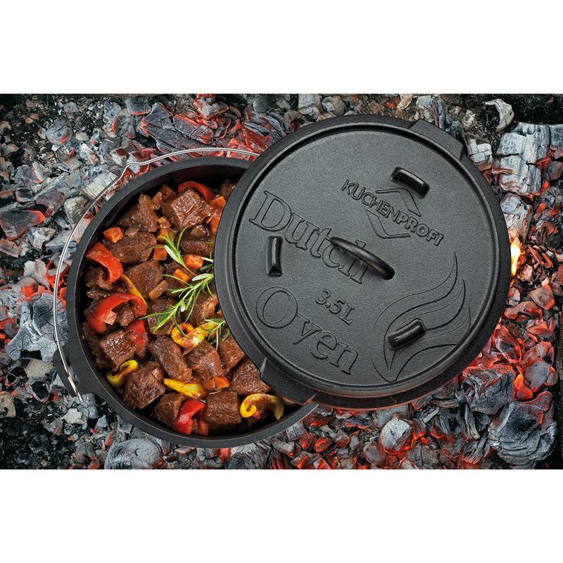 Kuchenprofi - garnek żeliwny, z akcesoriami do używania na grillu i nad ogniskiem, 3,5 l, śred. 24 x 13,5 cm Dutch Oven